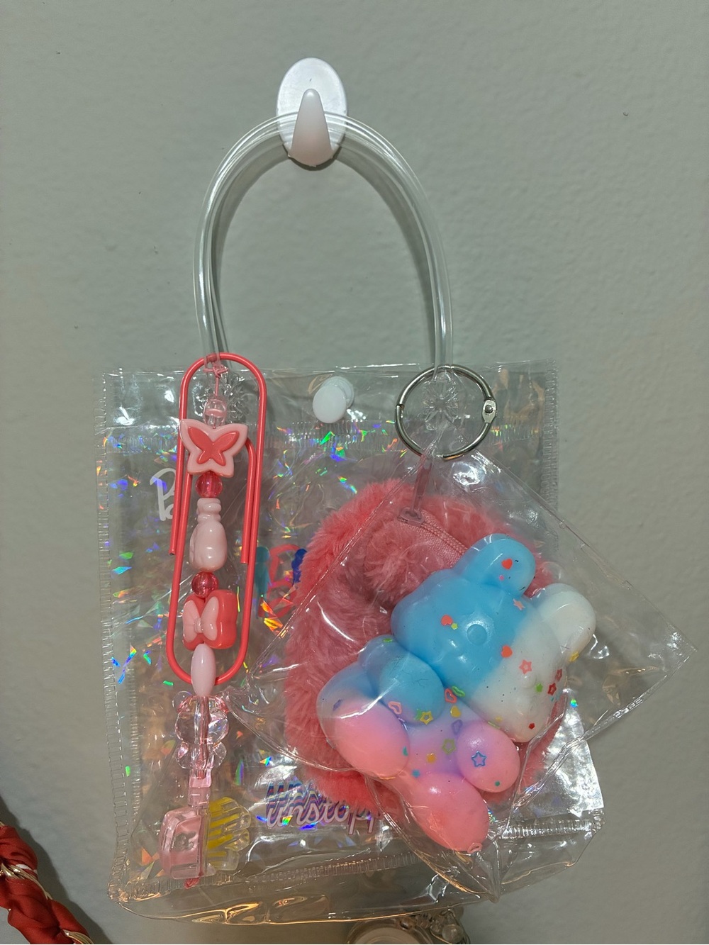 Clear Tote with charms and keychains handmade